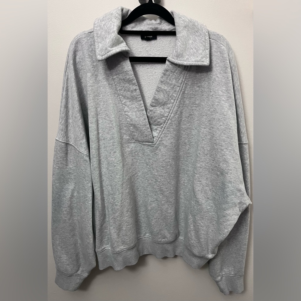 Express Heather Gray Fleece Top - Picture 3 of 7